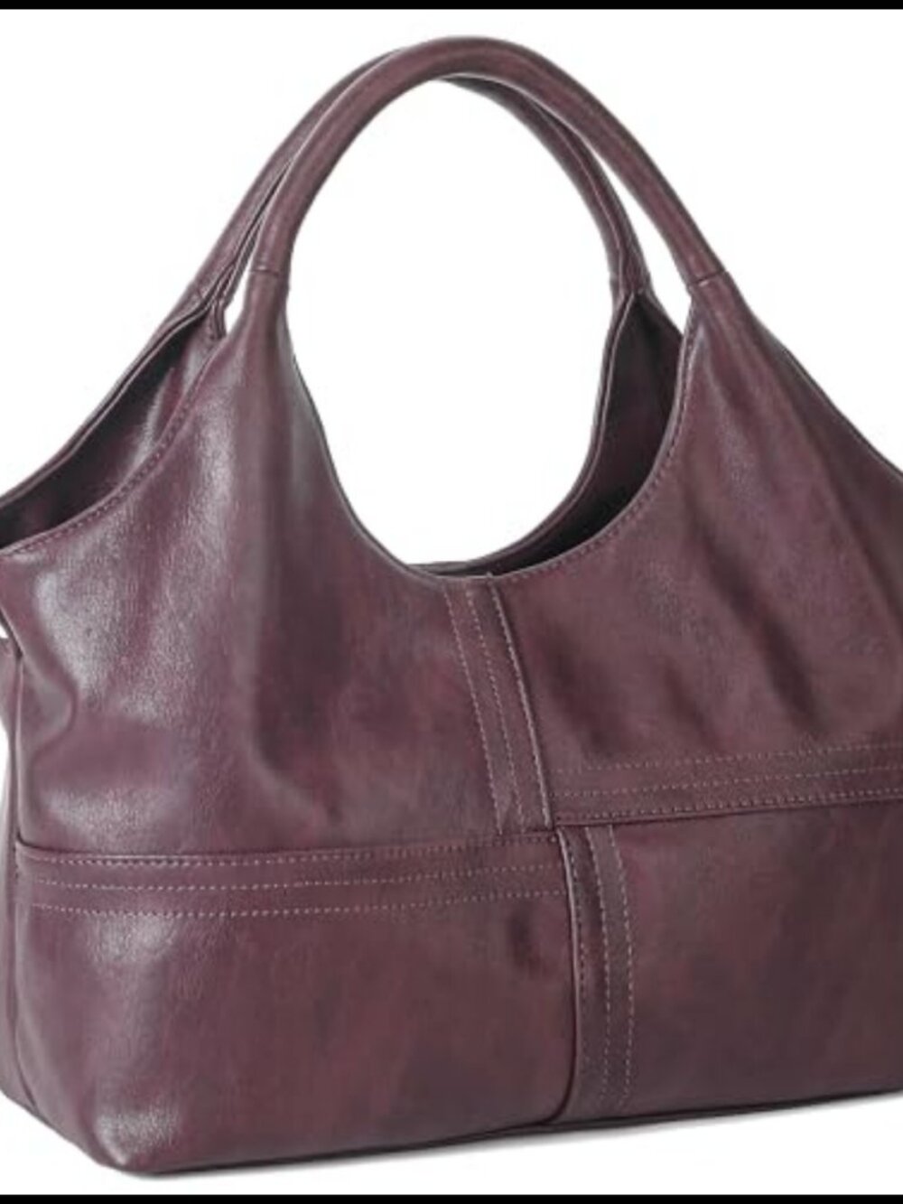 Vegan Leather Hobo Bag Medium Two-Handle Satchel Detachable Strap Tote Purse